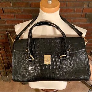 Brahmin Croc Embossed Black Satchel